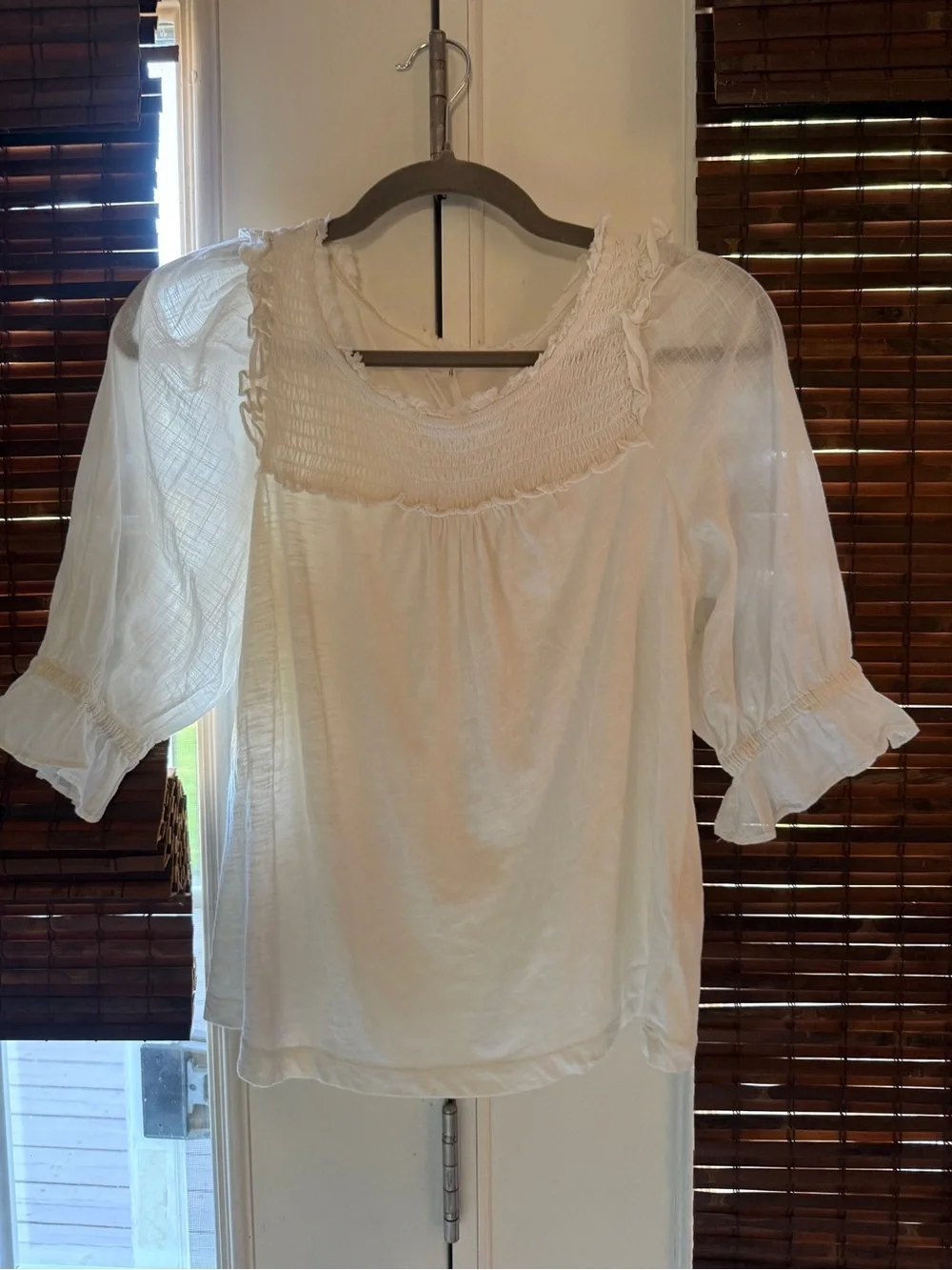 By Anthropologie Smocked Puff-Sleeve Smocked top, sz xs, euc
